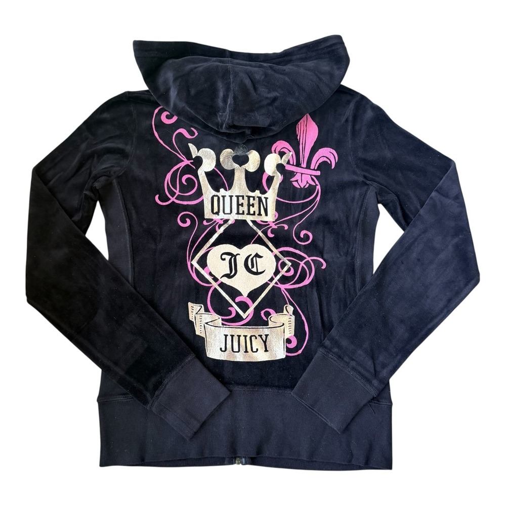 Juicy Couture RARE Women's Y2K Velour Zip Hoodie Queen Of Juicy Black Med BNWT